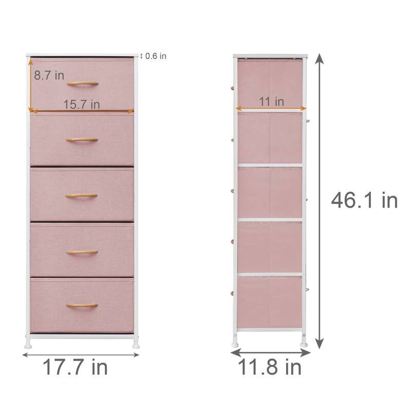 Home Bedroom Furniture 5-drawer Chest Vertical Storage Tower - Fabric Dresser
