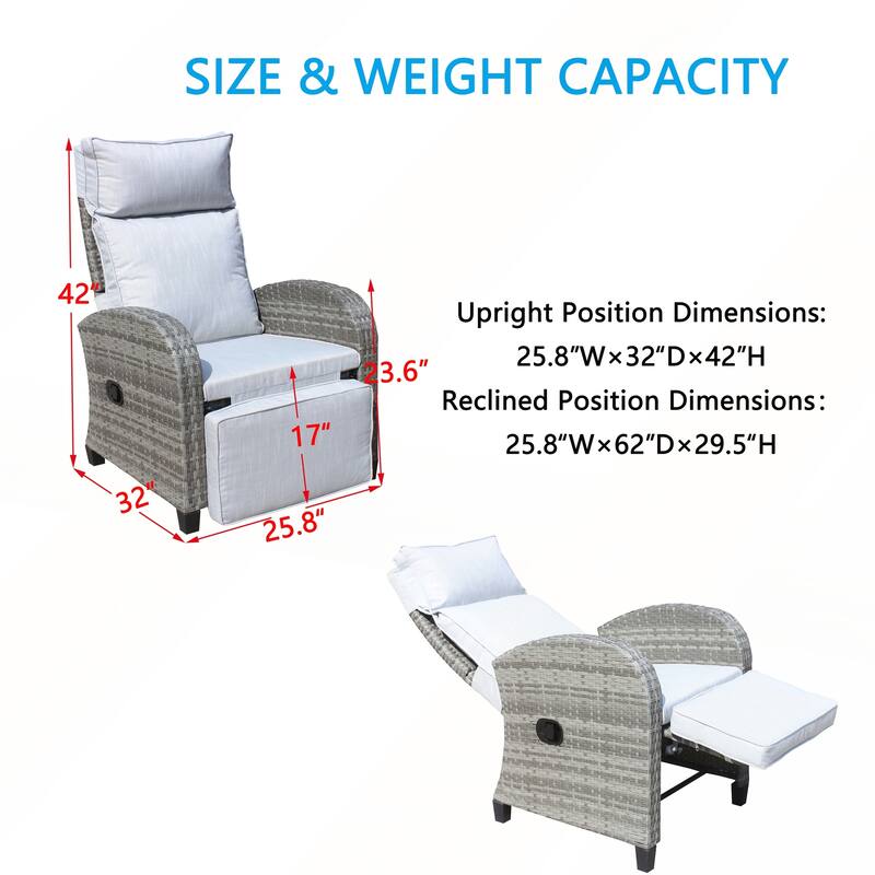 Outdoor Wicker Recliner Chair with Adjustable Backrest and Armrests