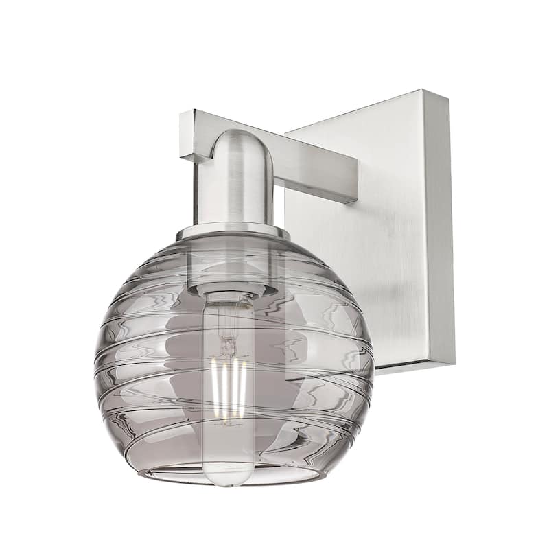 Innovations Lighting 716-1W-11-8 Athens Deco Swirl Sconce Athens Deco - Brushed Satin Nickel / Light Smoke Deco Swirl