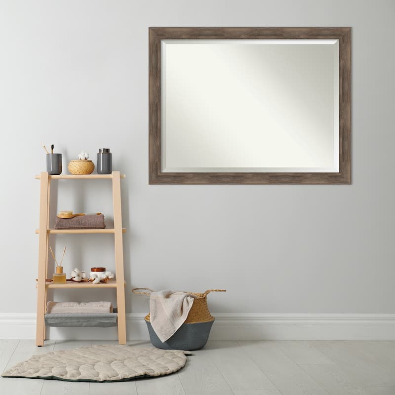 Beveled Wood Bathroom Wall Mirror - Hardwood Mocha Frame - Hardwood Mocha