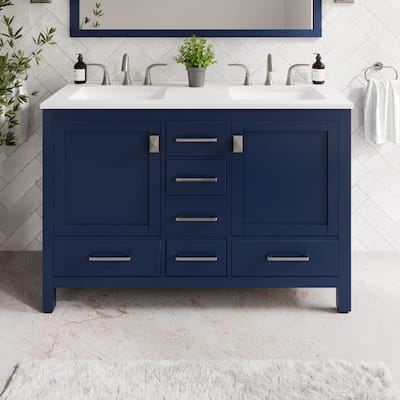 Aberdeen 48 in. Blue Double Sink Vanity with Carrara Quartz Top & Undermount Sinks