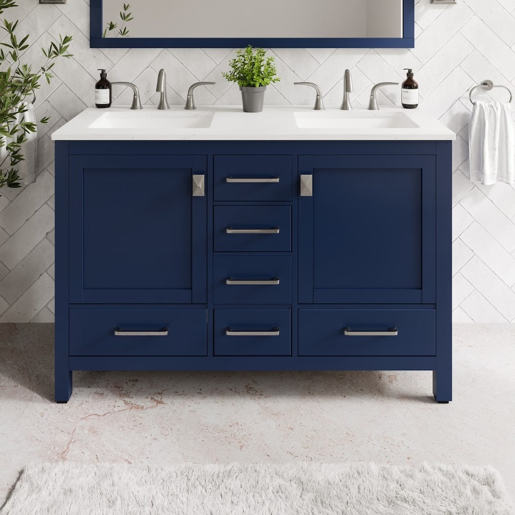 Aberdeen 48 in. Blue Double Sink Vanity with Carrara Quartz Top & Undermount Sinks