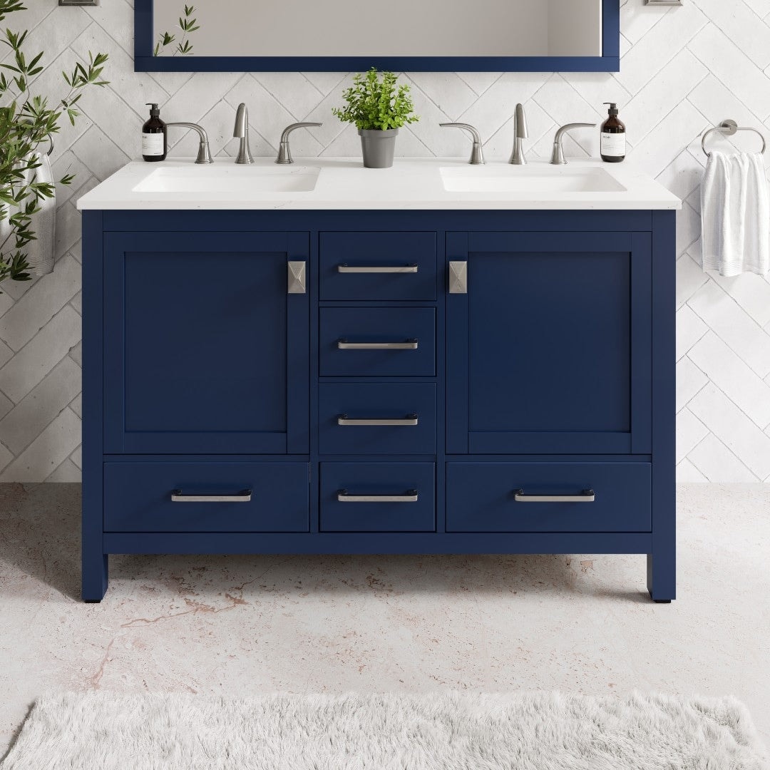 Aberdeen 48 in. Blue Double Sink Vanity with Carrara Quartz Top & Undermount Sinks