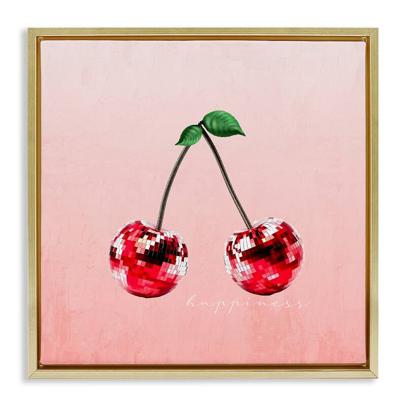 Stupell Happiness Disco Cherries Framed Floater Canvas Wall Art Design By Kim Allen - 18 x 18 - Gold