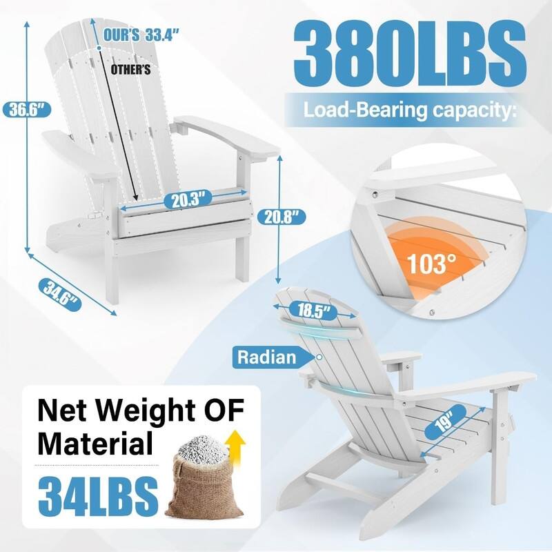 WINSOON All Weather HIPS Outdoor Plastic Adirondack Chairs