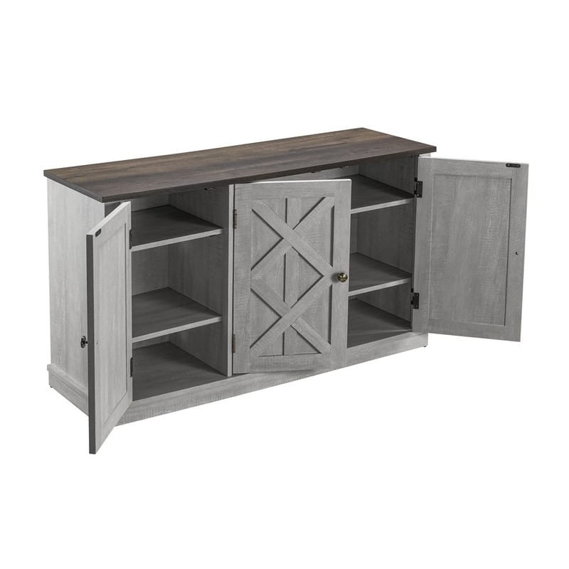 48" Rustic Wood Finish Buffet Cabinet with 3 Doors - Ample Storage - 48" in Width