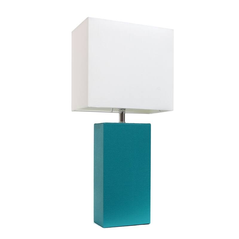 Leather Table Lamp with White Fabric Shade