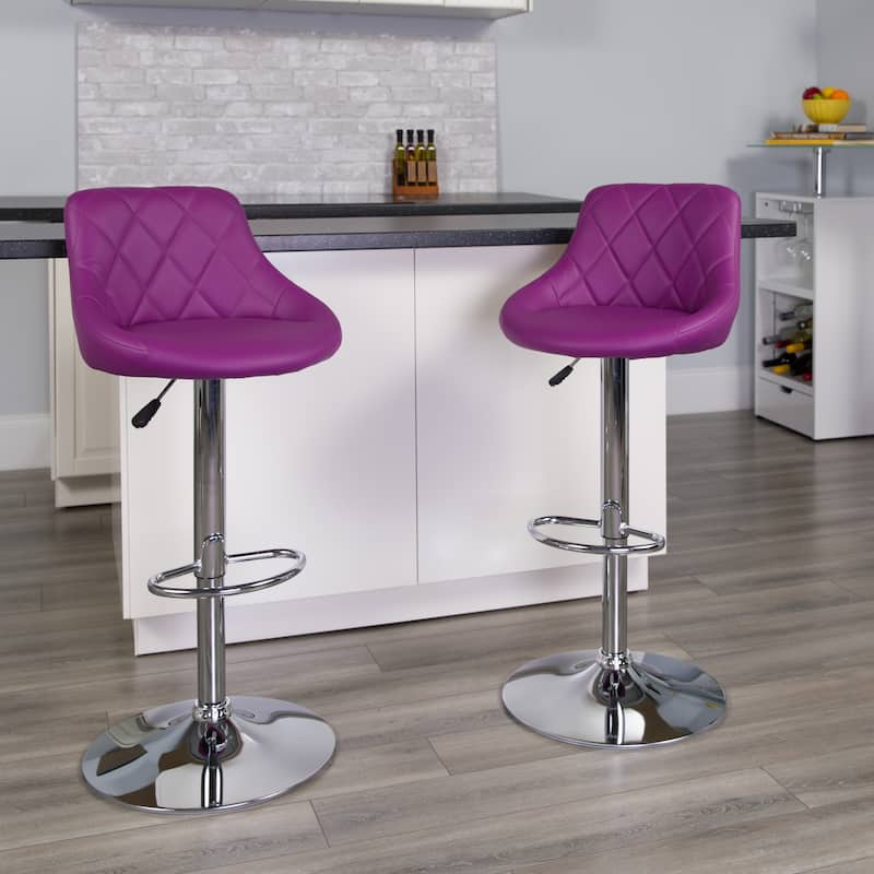 Diamond Pattern Vinyl Bucket Seat Adjustable Barstool - 18.5"W x 19"D x 33.25" - 41.75"H