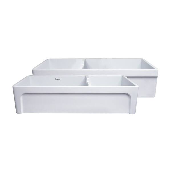 slide 1 of 14, Whitehaus Glencove 42" Undermount Double Basin Fireclay Kitchen Sink White
