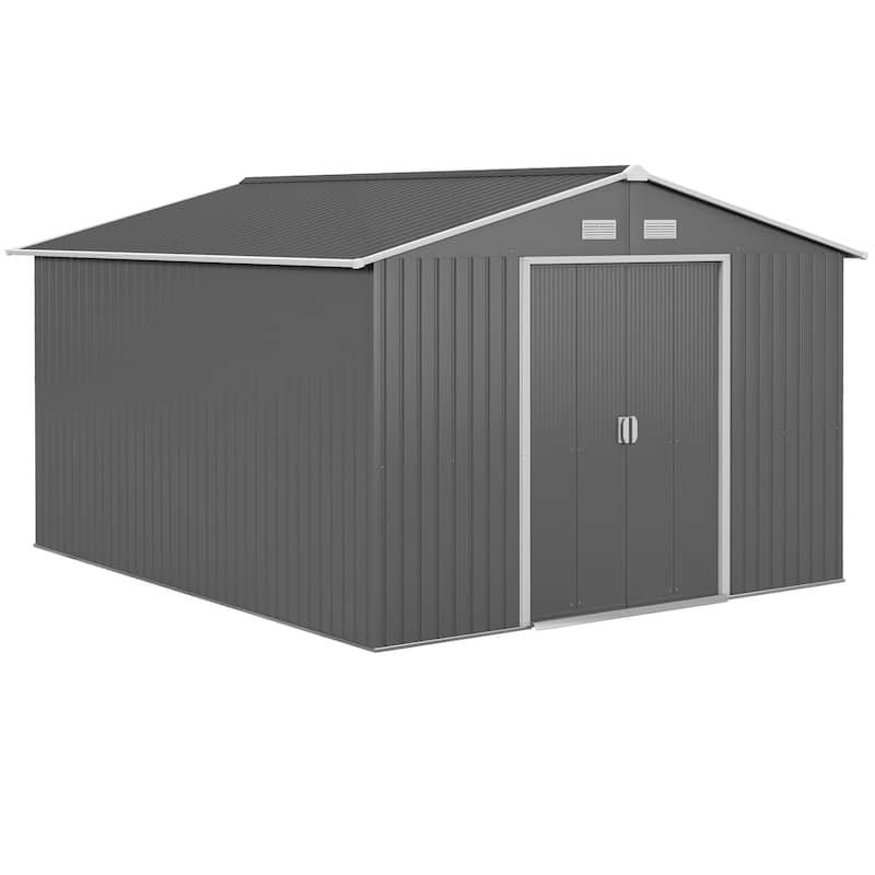 Outsunny 11' x 9' Dark Grey Metal Garden Shed