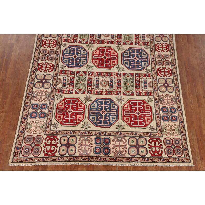 Traditional Beige Kazak Oriental Area Rug Hand-Knotted Wool Carpet - 6'6" x 9'6"