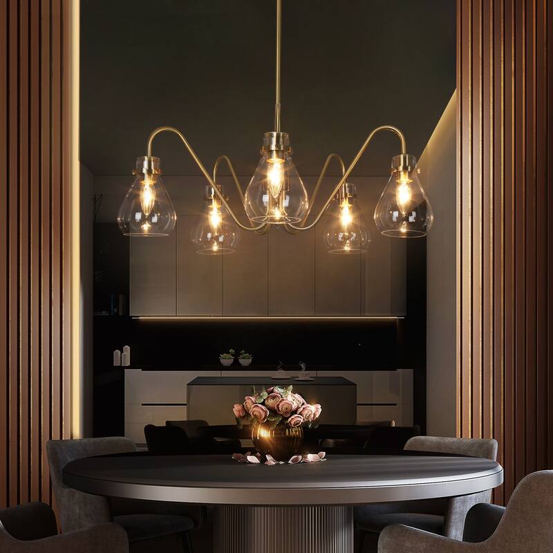 Nalia Modern Electroplated Brass Gold 5-light Wagon Wheel Chandelier - D 26" x H 65''