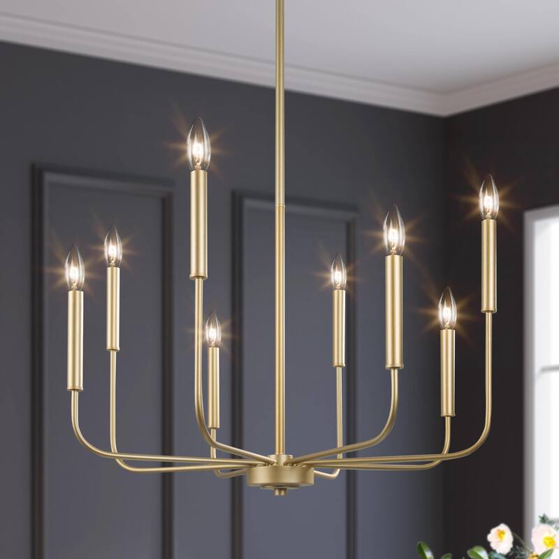 Modern Gold 8-Light Chandelier French Country Wheel Pendant for Dining Room - Light Gold