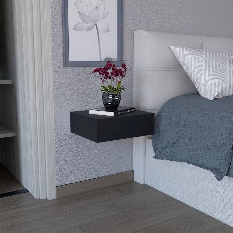 Milano Modern Floating Bedroom Nightstand with Storage Drawer - Black