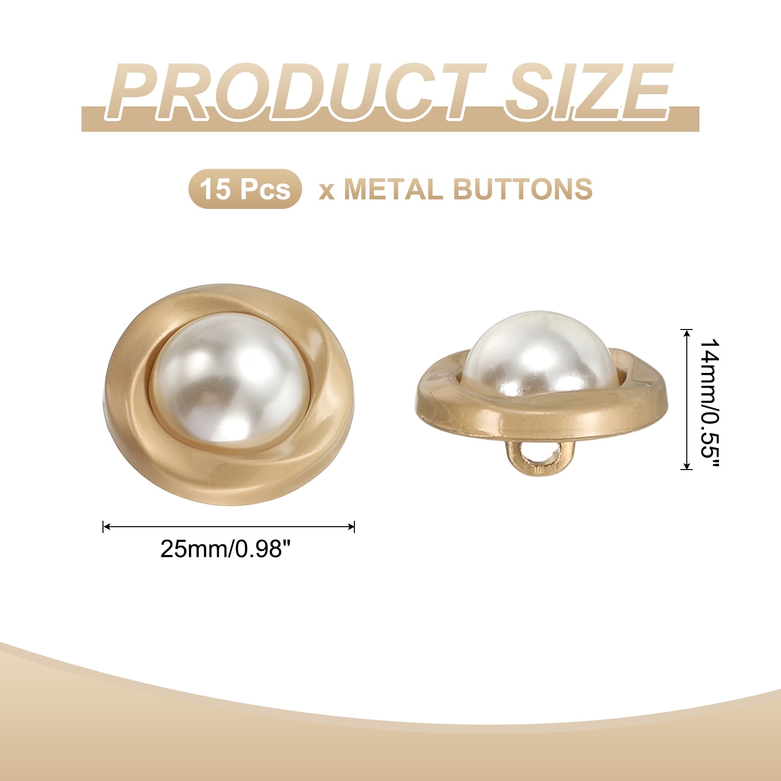 Metal Button Zinc Alloy Round Buttons Pearl Craft Sewing Accessories for Coat Jacket Clothing DIY Craft Decoration - Gold