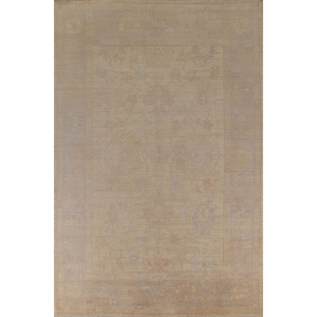 Floral Oushak Turkish Area Rug Handmade Oriental Yellow Wool Carpet - 9'0"x 11'11"