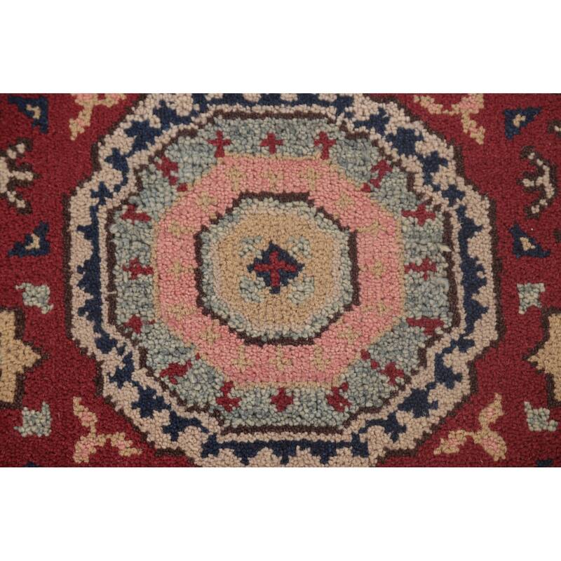 Geometric Red Kazak Oriental Runner Rug Handmade Wool Carpet - 2'5"x 8'1"