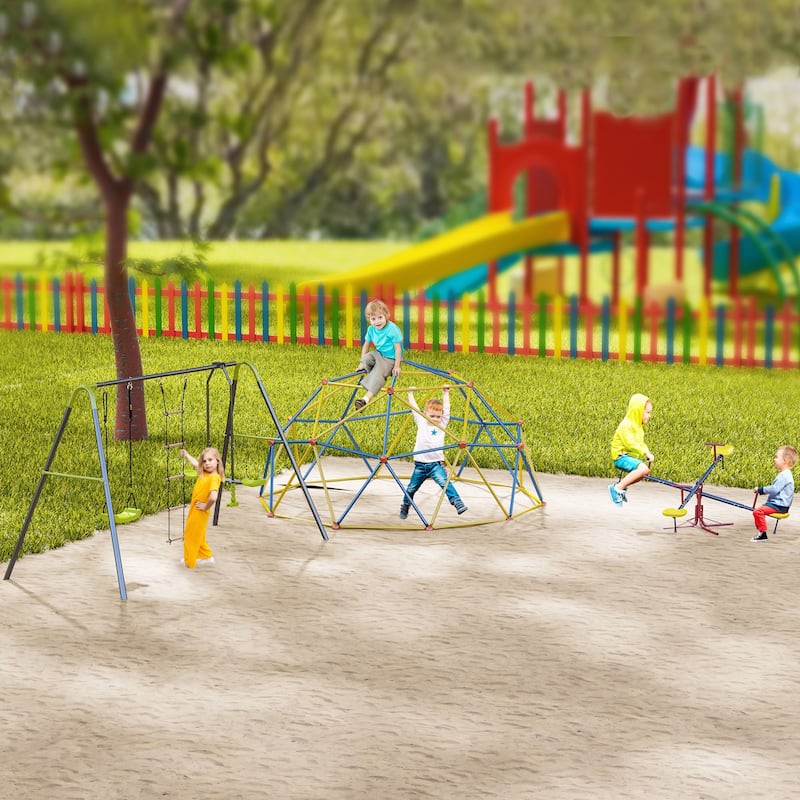 HOMCOM 3-in-1 Outdoor Swing Set with 2-Person Swing, Single-Kid Swing, and Climbing Ladder
