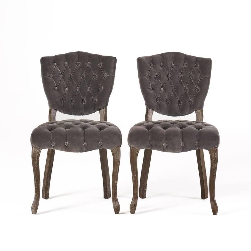 Roomfitters Tufted Accent Chairs Set of 2, Vintage Upholstered Dining Chairs with Curved Wood Legs, Grey Velvet