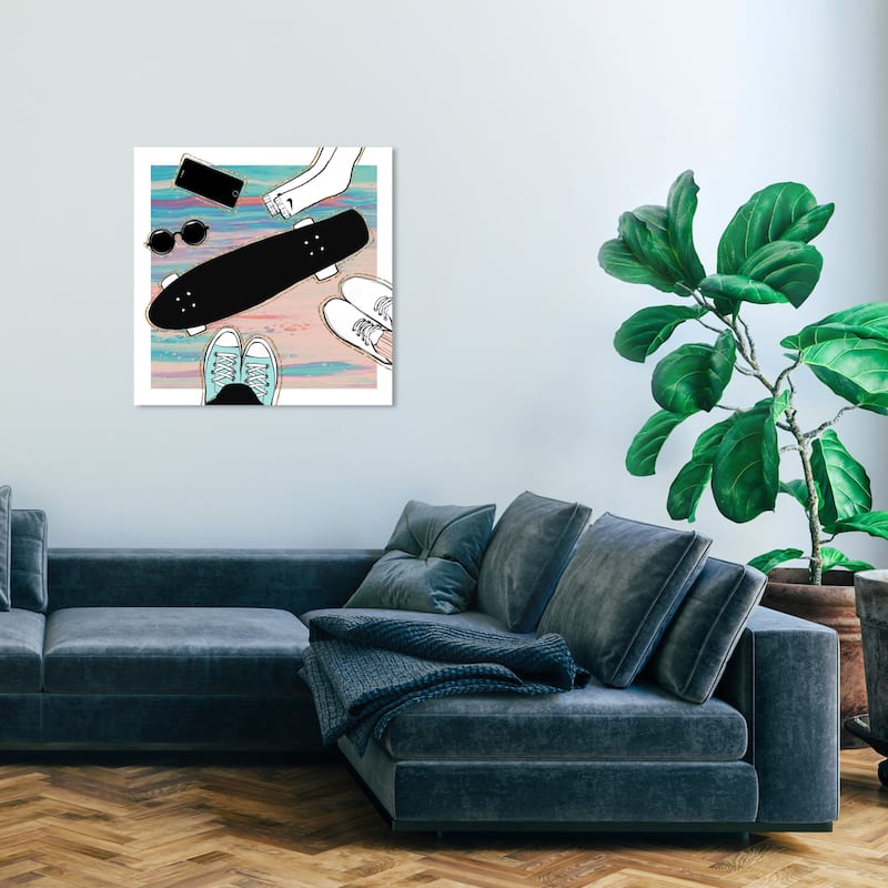 Wynwood Studio Prints Sports and Teams Skater Accessories Blue and Teal Wall Art Canvas Print - 30 x 30