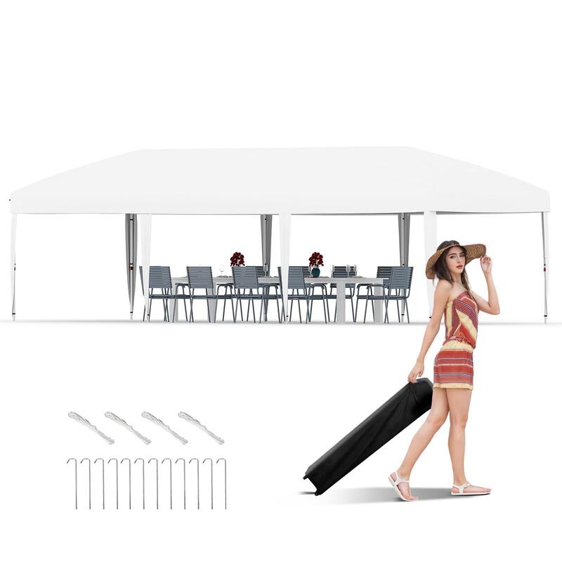 10x30 Pop Up Canopy, 3 Adjustable Height - 10*30Ft - White