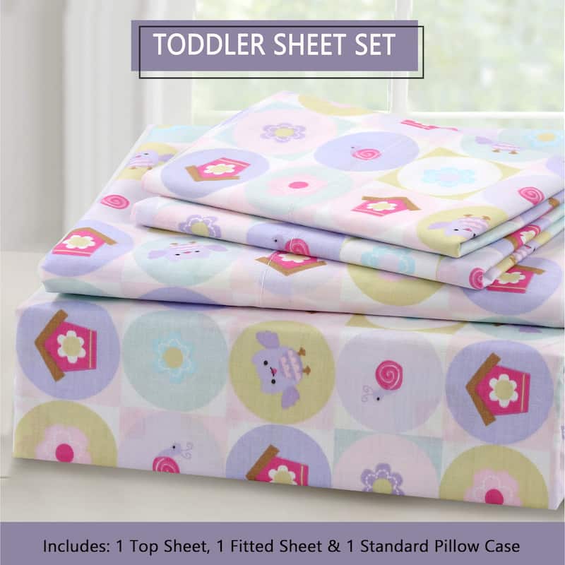 3-Piece Cotton Toddler Sheet Set for Kids Boys & Girls (Animals, Fish, Sports, Floral)
