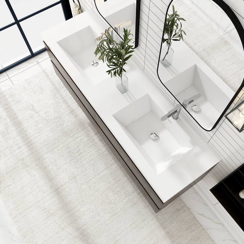 Floating Bathroom Vanity with Integrated Resin Top