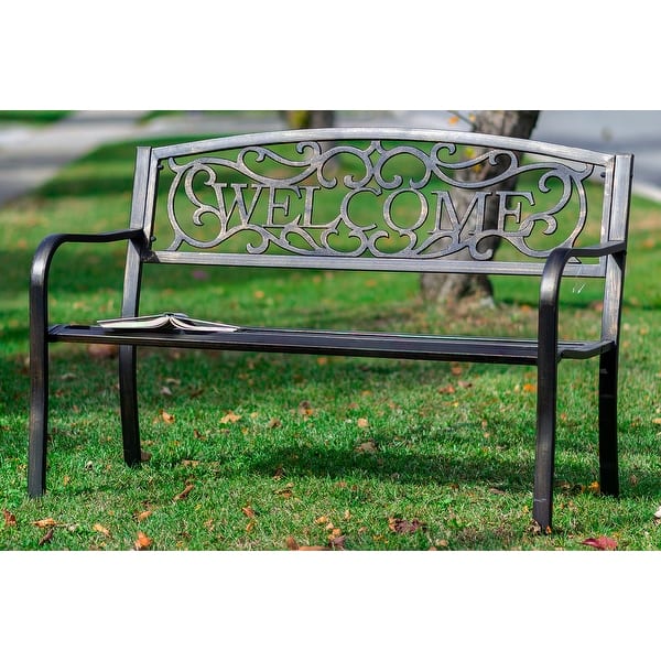 slide 2 of 3, Bronze Welcome Garden Bench 50 Inch Long