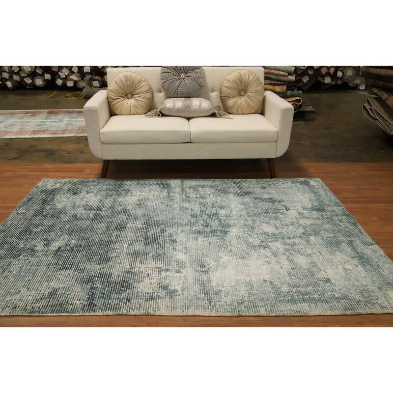 Hand Knotted Oriental Viscose Silk Carpet Modern Abstract Multi-Colored Abstract Area Rug - 7' 7'' X 5' 6''