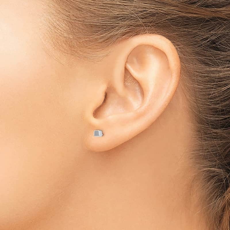 Curata 14k White Gold 3mm Square Stud Earrings