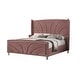 preview thumbnail 1 of 4, Kerith Modern Wood Queen Size Bed, Wingback Frame, Pink Velvet, Chrome Legs Queen - Pink