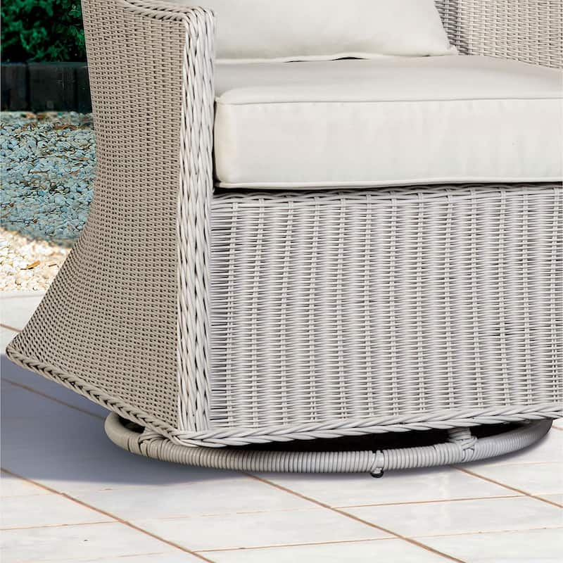 Furniture of America Plato Modern White Wicker Patio Swivel Chair