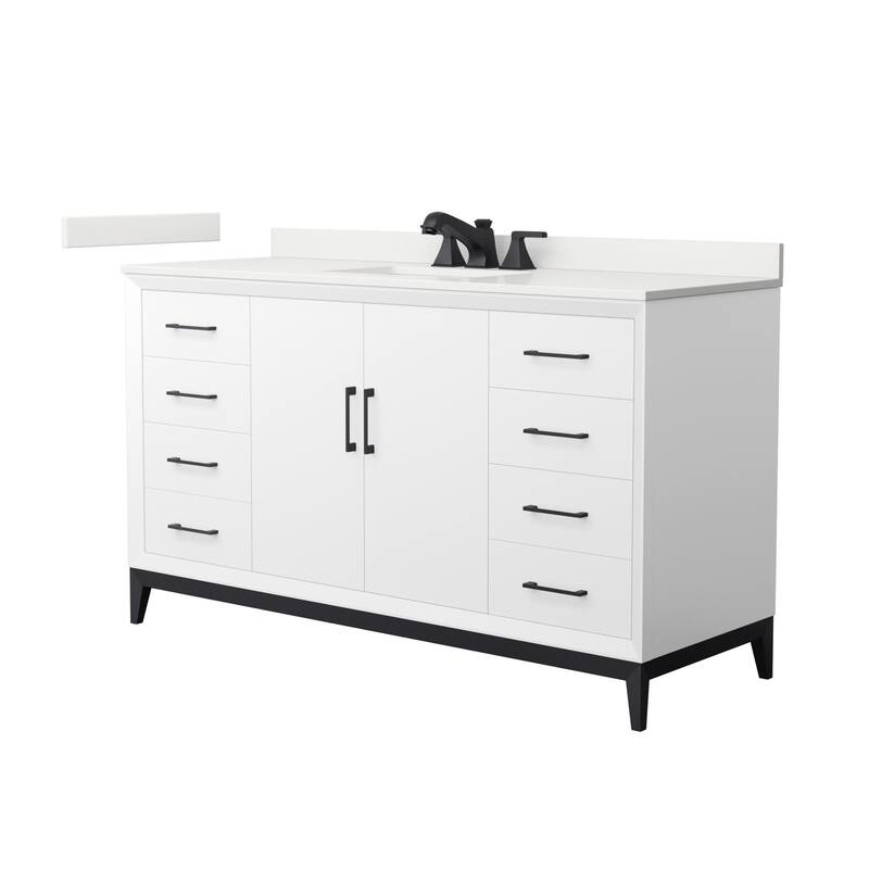 Wyndham Collection WCH818160S-QTZ-US3MXX Amici 60" Free Standing - White / White Quartz Top / Matte Black Hardware