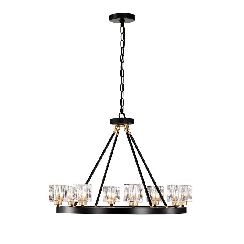Farmhouse Modern Small Crystal Round Ceiling Light Wagon Wheel Chandelier, for Living Room, Kitchen Island, Dining Room