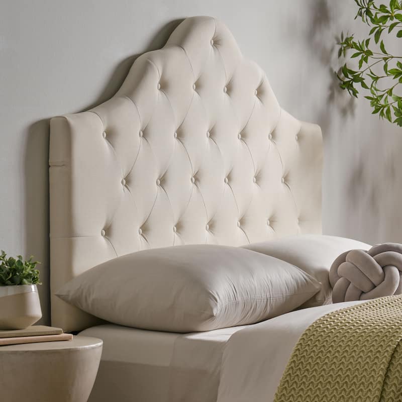 Queen Size Tufted Upholstered Headboard with Adjustable Height and Metal Legs, Modern Button Design