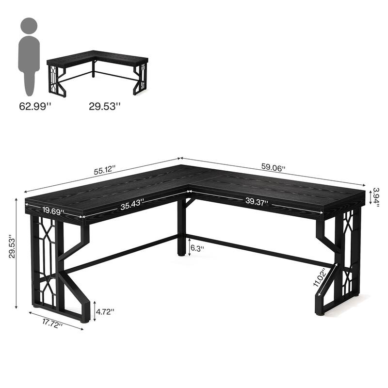59 Inches Modern L-Shape Computer Desk for Home Office, Black