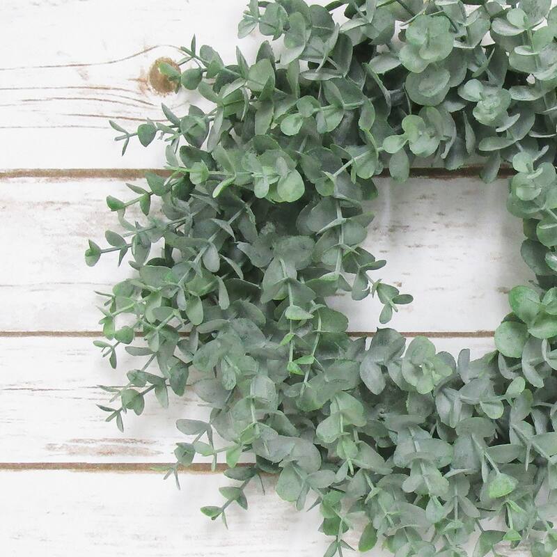 Young Frosted Green Artificial Eucalyptus Leaf Foliage Greenery Wreath 12in