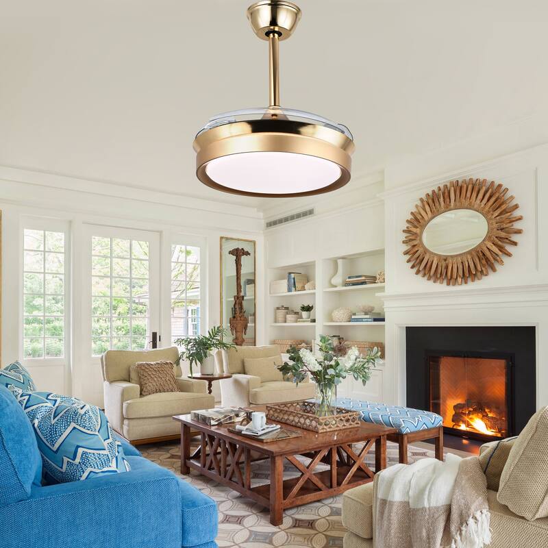 Bella Depot 36" Modern Retractable Ceiling Fan with Dimmable Led Light and Remote, 6-Speed Reversible DC Motor