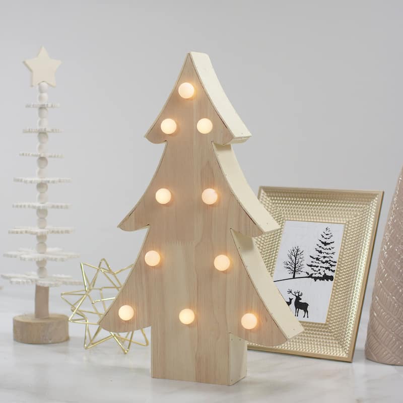 15" Lighted 3D Wooden Christmas Tree Tabletop Decor