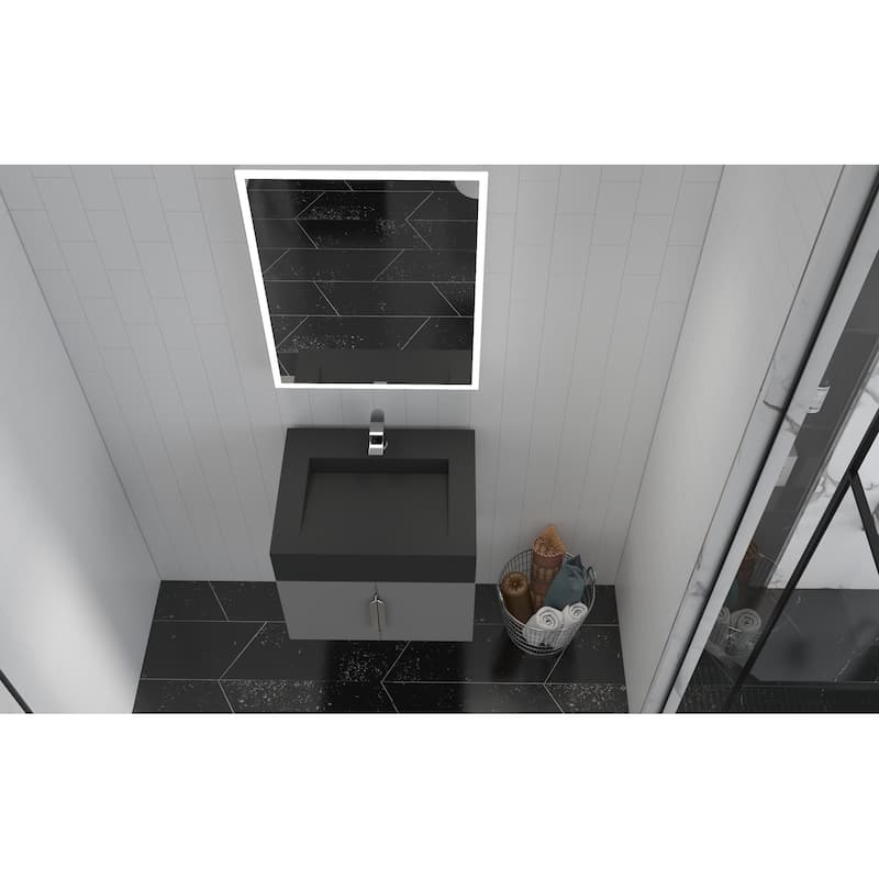 Nile 24-Inch Wall Mounted Bathroom Vanity Set w/ Black Top