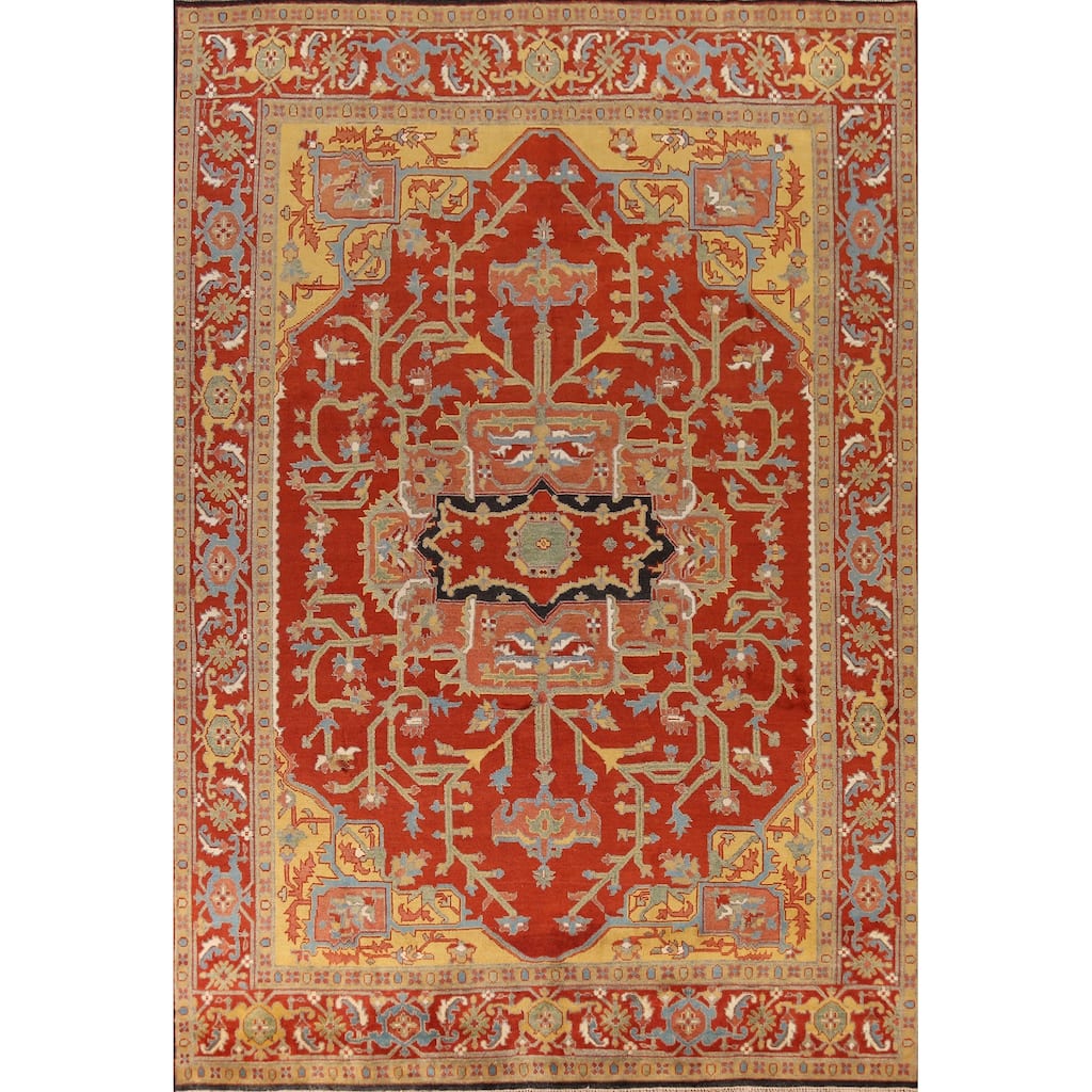 Heriz Serapi Indian Large Rug Handmade Orange Wool Carpet - 11'9" x 15'0"