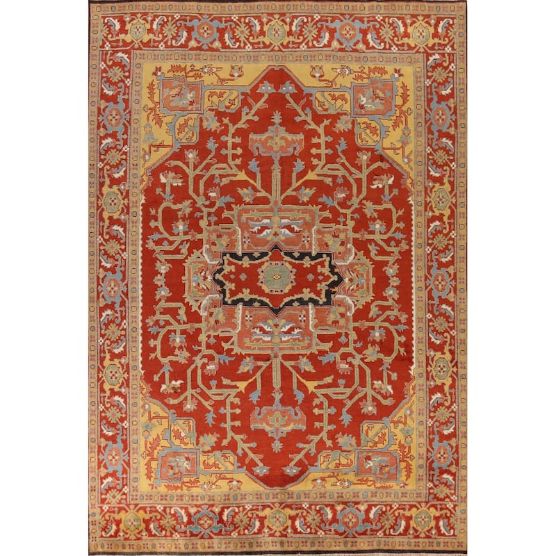 Heriz Serapi Indian Large Rug Handmade Orange Wool Carpet - 11'9" x 15'0"