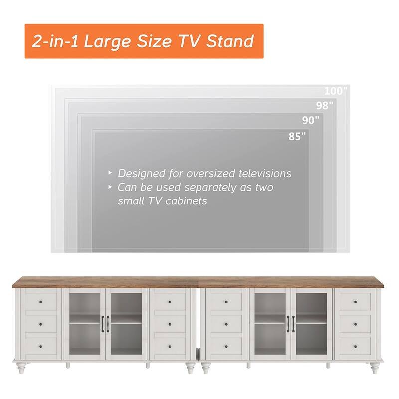 WAMPAT Farmhouse 2 in 1 TV Stand with Storage Cabinet for up to 110" TVs, Modern Entertainment Center Console Table - 115.8''