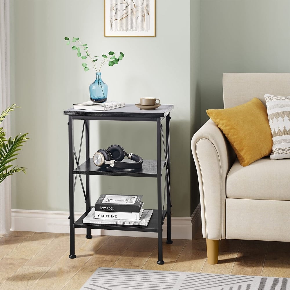 VECELO 3-Tier Open Shelf End Table with X-Frame Design 4-Step Easy Assembly 23.82" Height Side Table for Living Room or Bedroom