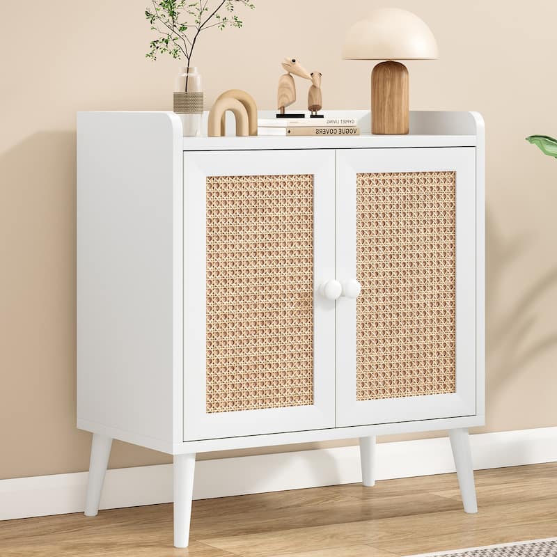 Sideboard Buffet Cabinet with Storage, Bar Liquor Cabinet with Rattan Decorated Doors, Credenza Console Tablefor Dining Room