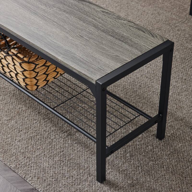 Mid-Century Modern 4 Piece Dining Set,Rectangular Table, Bench, 2 Chairs, Steel Frame