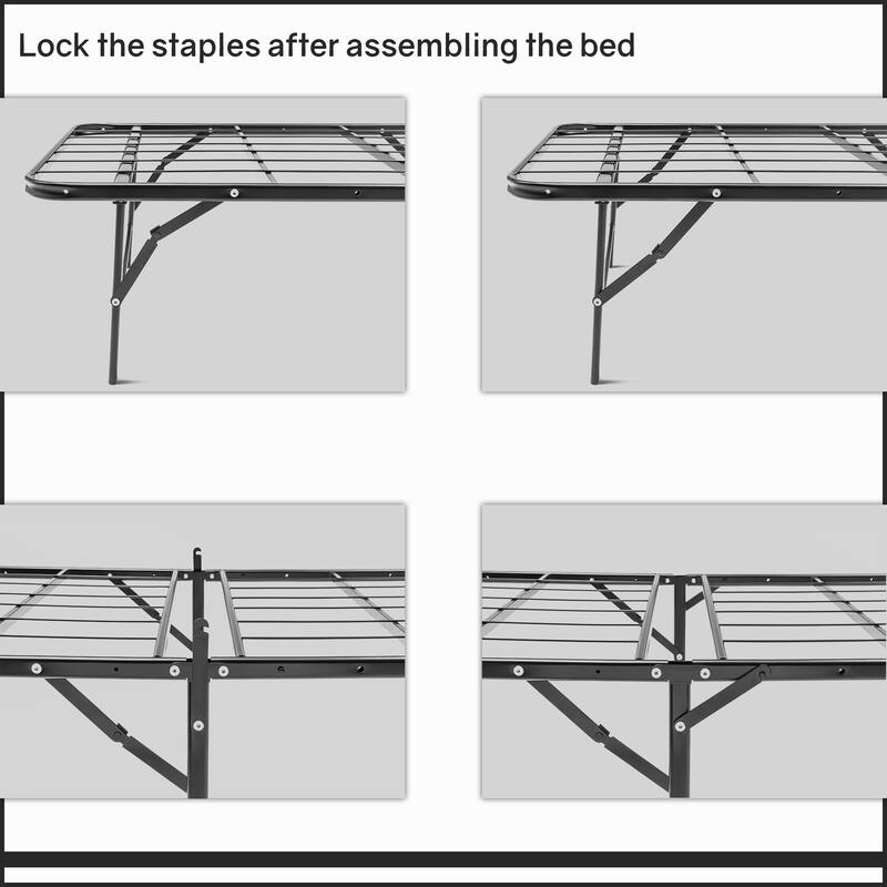 14-Inch Foldable Metal Platform Bed Frame with Tool Free Setup, Sturdy Steel, No Box Spring Needed, 75" X30", Black - Black