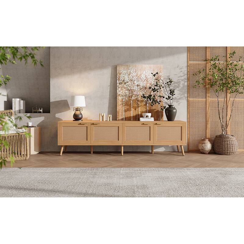 Roomfitters 70 Inch Rattan TV Stand for TVs up to 80 Inch, Modern Media Console with Storage & Cable Management, Natural