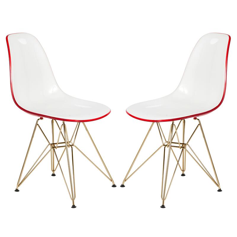 Cresco Plastic Dining Side Chair with Eiffel Base in Gold Set of 2 by LeisureMod