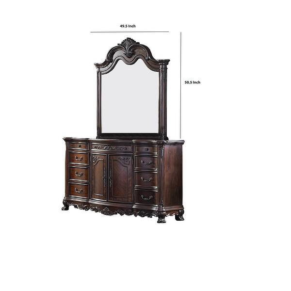 Traditional Style Wooden Dresser Mirror with Engraved Details, Cherry Brown On Sale Bed Bath